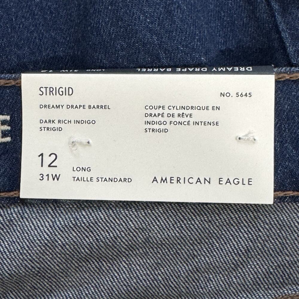 NWT American Eagle Strigid Dreamy Drape Barrel Jeans Size 12 /31W Dark Indigo - Picture 12 of 14